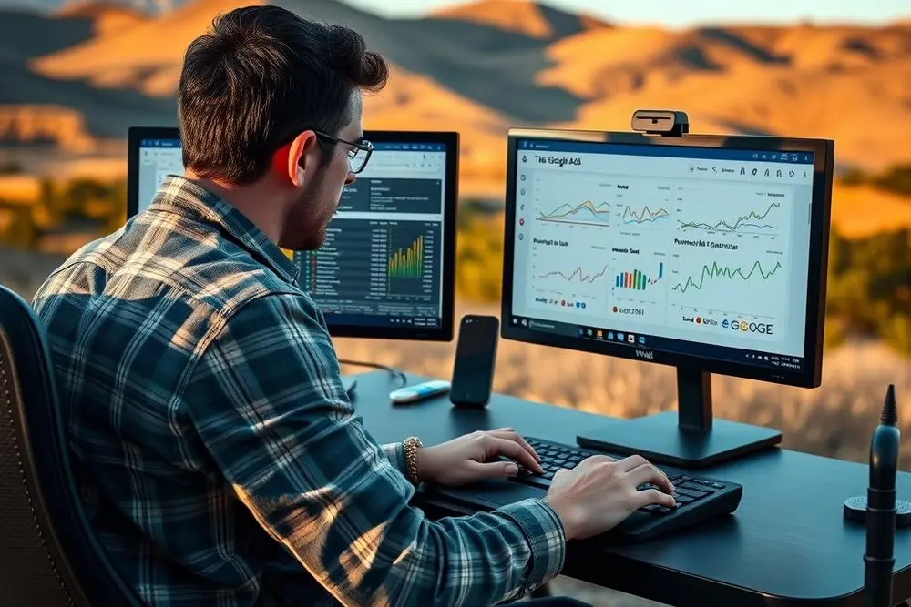 Profissional configurando palavras-chave para anúncios no Google Ads