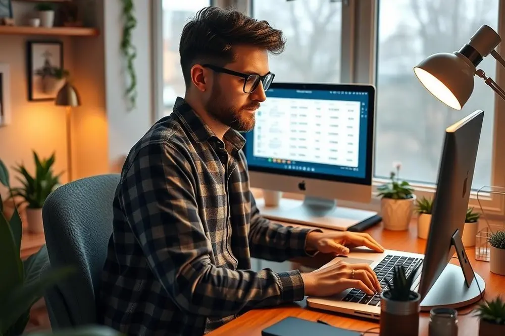 Empreendedora configurando planos de assinatura mensal em seu computador