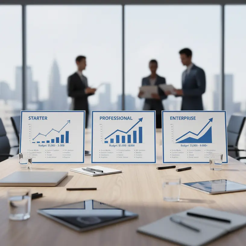Planilha com orçamentos variados para serviços de agência de marketing digital