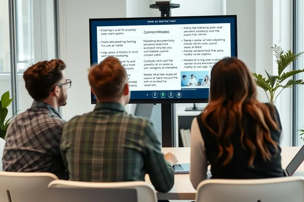Equipe de marketing analisando erros comuns em criativos para anúncio
