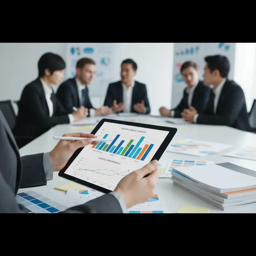 Tablet exibindo análise de mercado regional para estratégias de expansão regional
