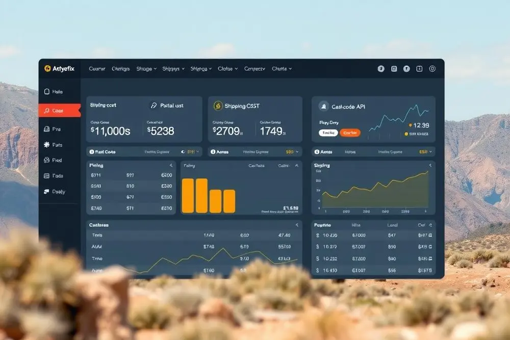 Tela de dashboard de e-commerce com ferramentas integradas para calcular frete por CEP