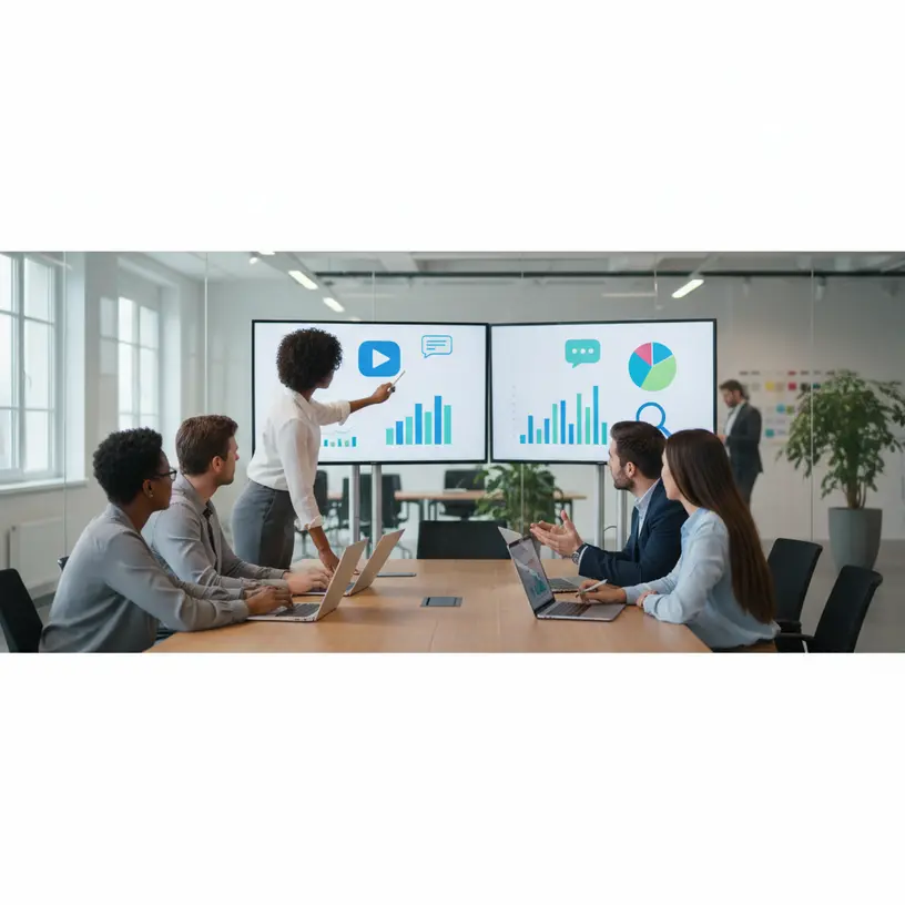 Profissionais trabalhando em agência de marketing elaborando campanhas digitais