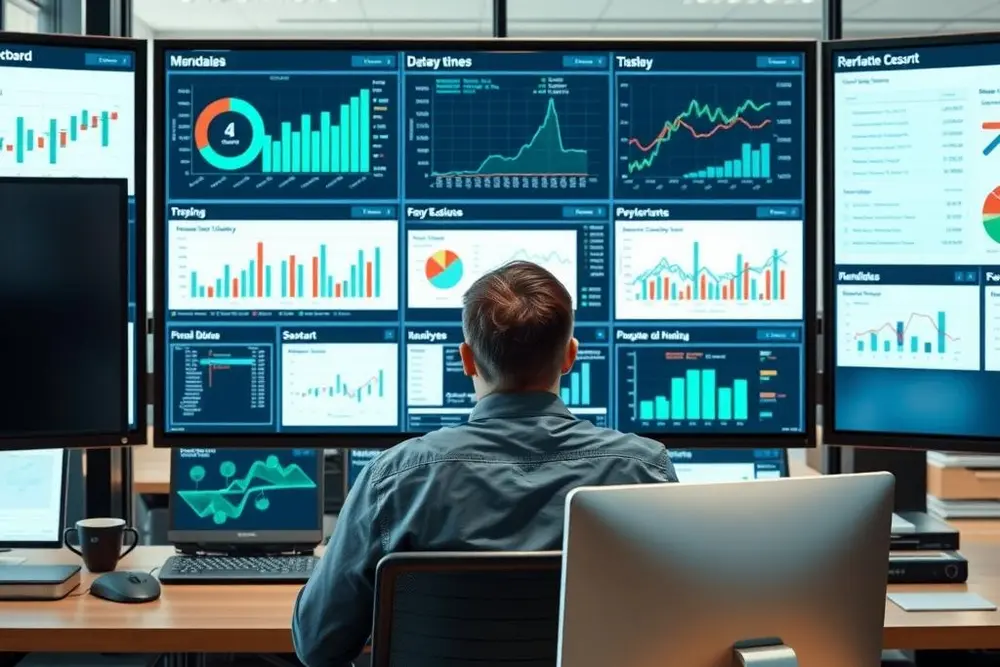 painel administrativo mostrando gráficos e dados para gestão empresarial