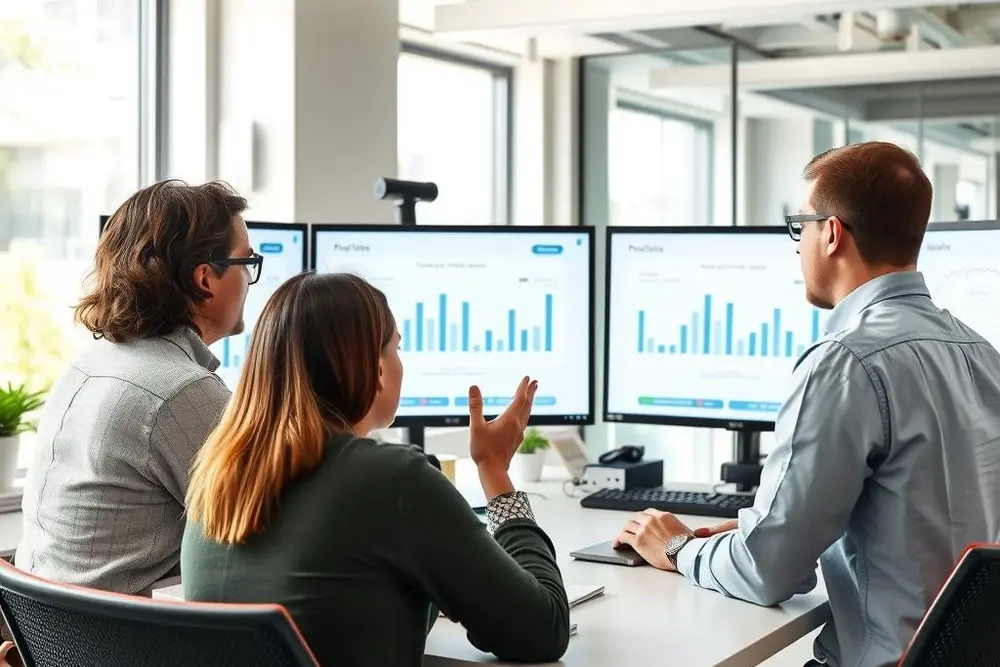 Equipe analisando métricas para melhorar automação de email