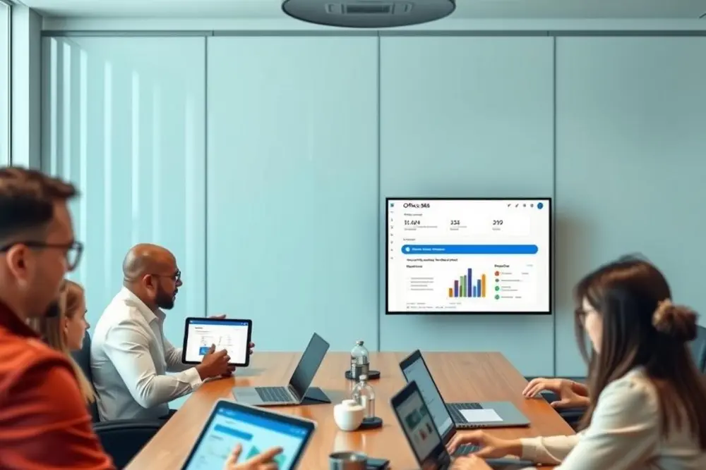 painel administrativo microsoft e google usados por equipe empresarial