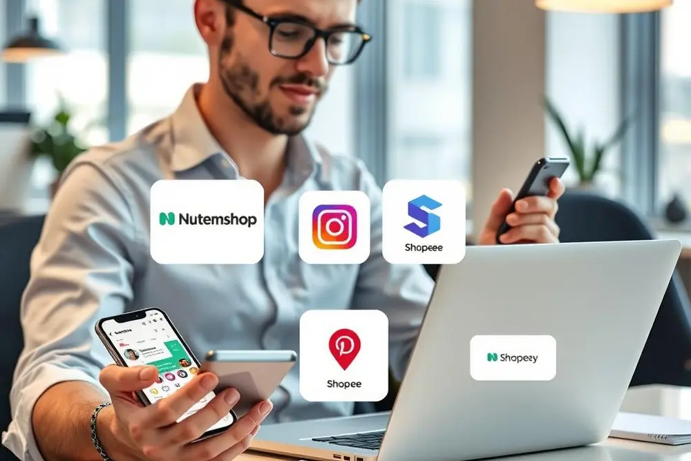 Empreendedor usando plataformas para criar loja virtual grátis e otimizar vendas