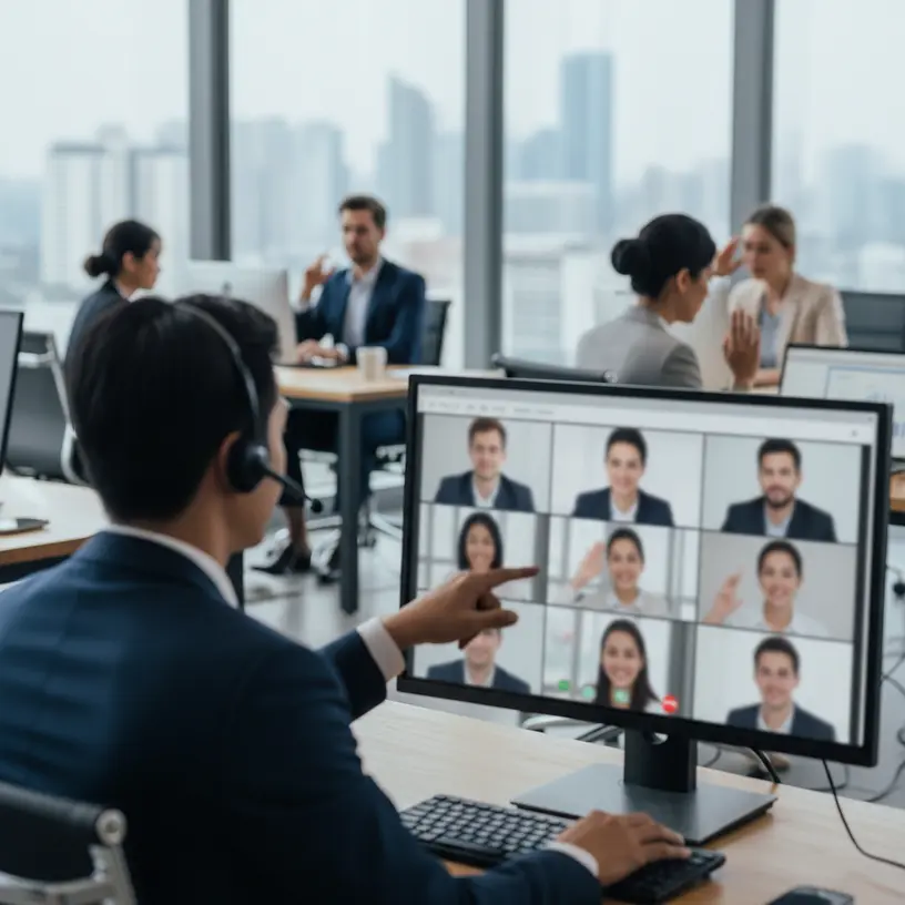 Webinar de negócios com participantes interagindo, mostrando presença digital em ação
