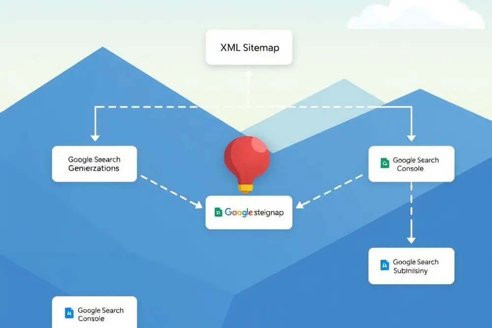 Ilustração mostrando estrutura de sitemap e envio para o Search Console